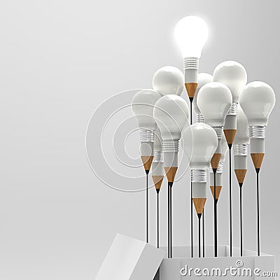 Drawing idea pencil and light bulb concept outside the box as cr Stock Photo