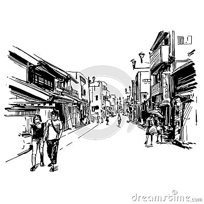 Drawing of the Japan cityscape Vector Illustration