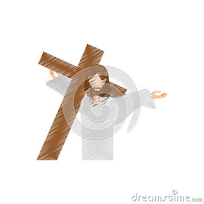 drawing jesus christ carries cross Cartoon Illustration