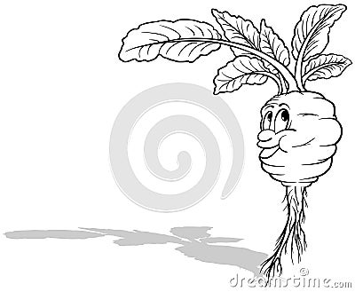 Drawing of Kohlrabi with a Cheerful Face and Leaves Vector Illustration