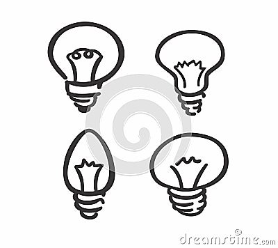 Drawing light bulb black outlined icon Vector Illustration