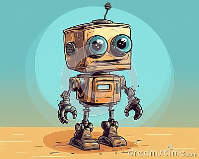 The drawing is a little funny kind robot. Stock Photo