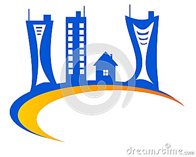 Drawing logo house on the globe. Vector Illustration