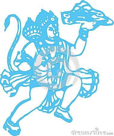 Drawing of Lord Hanuman Outline Editable Illustration. Strength and Powerful god Bhajarangi or Lord Shiva Vector Illustration