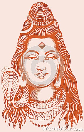 Drawing or Sketch of Lord Shiva Outline Vector Illustration. Design Element of Shiv text Mahadev, Trishul and Three Tilak Vector Illustration