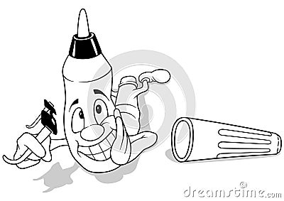 Drawing of Lying Felt-tip Pen with a Cheerful Face Vector Illustration