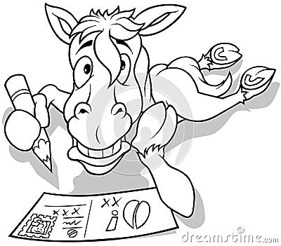 Drawing of a Lying Horse Writing a Postcard Vector Illustration