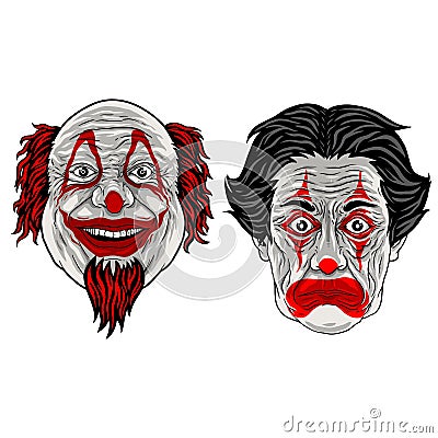 Clown two face old premium vector Vector Illustration