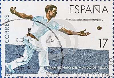 Drawing of a man playing Basque pelota Editorial Stock Photo