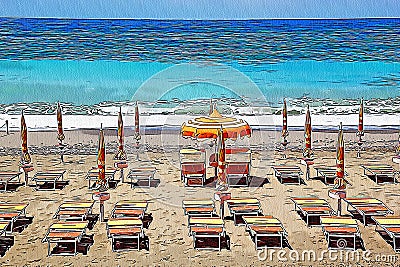 Drawing of Marina di camerota beach, Italy Stock Photo