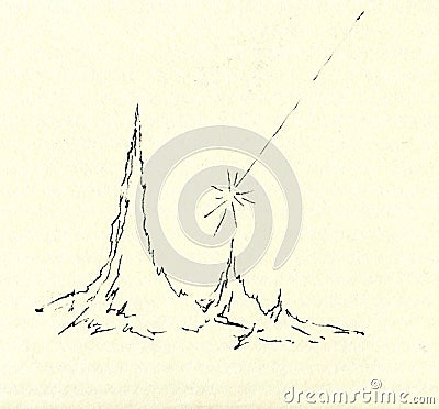 Drawing of meteor and rocks Stock Photo