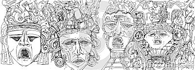 Drawing of Mexican masks Stock Photo