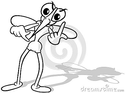 Drawing of a Mosquito Gesticulating with his Hands Vector Illustration