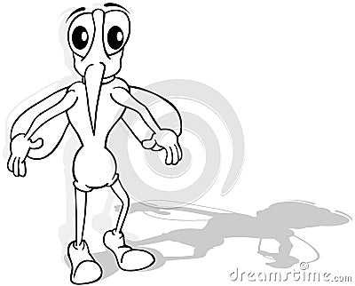 Drawing of a Mosquito with Outstretched Arms Standing on the Ground Vector Illustration