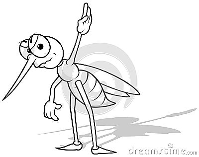 Drawing of a Mosquito with a Raised Hand Vector Illustration