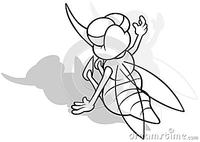 Drawing of a Mosquito Sitting on the Ground from Rear View Vector Illustration