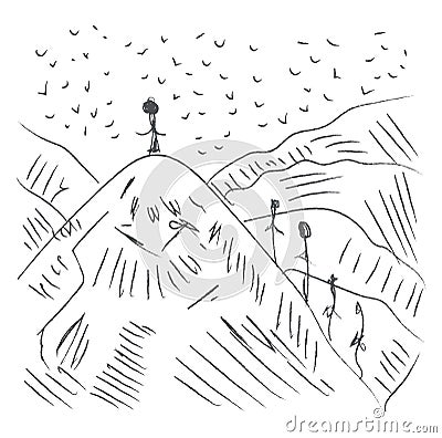 A drawing of mountaineers vector or color illustration Vector Illustration