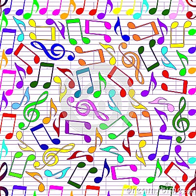 Musical notes and treble clef on a white background .Seamless pattern. Vector Illustration