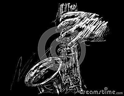 Drawing of the musician plays saxophone hand draw Stock Photo