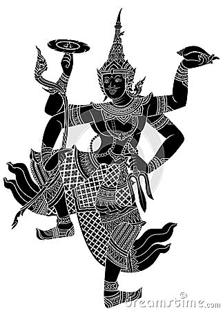 Drawing of Narayana silhouetted Vector Illustration