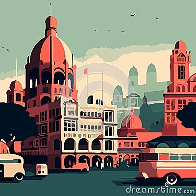 Drawing of an oriental city, beautiful old houses against the sky. For your design Stock Photo