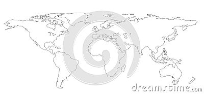drawing outline World map isolated on white background. infographics, illustration Cartoon Illustration