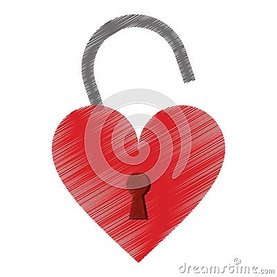 Drawing padlock shaped heart loved Vector Illustration