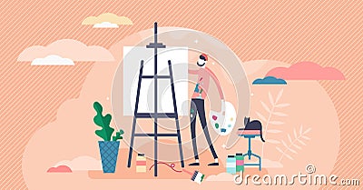 Drawing or painting concept, flat tiny person vector illustration Vector Illustration