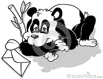 Drawing of a Panda Bear Lying on the Ground with a Love Letter Vector Illustration
