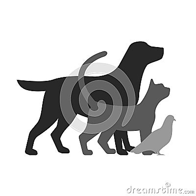 Drawing of pets monochrome illustration. Vector Illustration