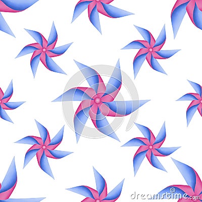 Drawing pink blades of paper turbines illustration seamless pattern Cartoon Illustration