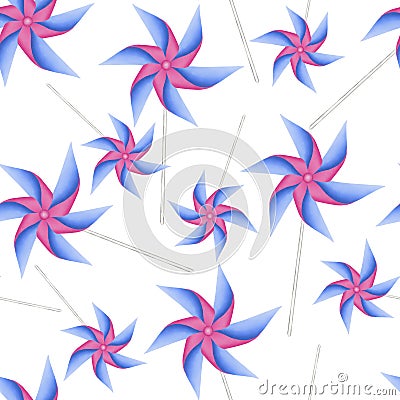 Drawing pink blades of paper turbines illustration seamless pattern Cartoon Illustration