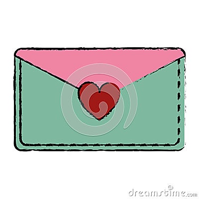 Drawing pink and green email envelope message love Vector Illustration