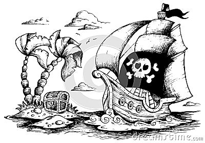 Drawing of pirate ship 1 Vector Illustration