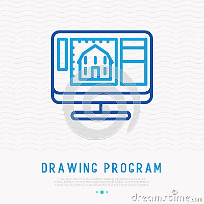 Drawing program opened on computer thin line icon Vector Illustration