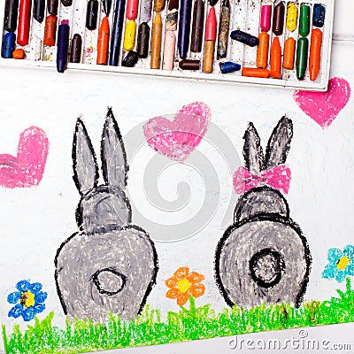 drawing: rabbits in love Stock Photo