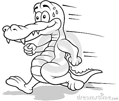 Drawing of a Running Crocodile Vector Illustration