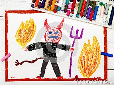 drawing: scary devil with pitchfork Stock Photo