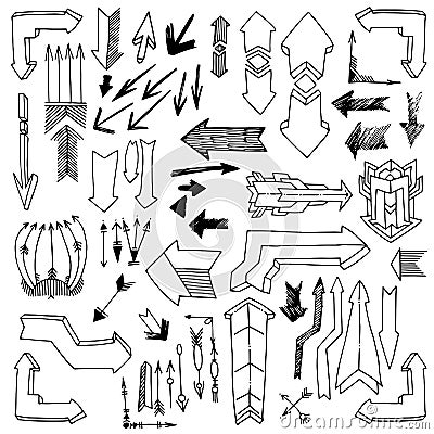 Drawing set of vintage and grunge arrows, sketchy vector Vector Illustration