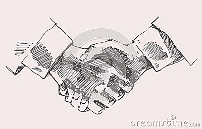 Drawing Shake Hands Partnership Vector Sketch Vector Illustration