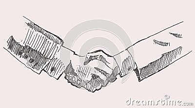 Drawing Shake Hands Partnership Vector Sketch Vector Illustration