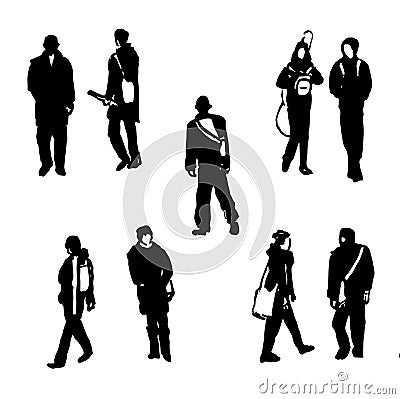 Drawing silhouettes of human figures graphic black ink hand-drawn illustration Vector Illustration