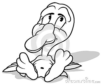 Drawing of a Sitting Cute Duckling Vector Illustration