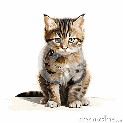 Drawing of a sitting serious cat on a white background Stock Photo