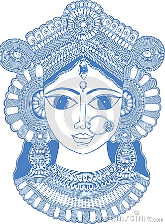 Sketch of Goddess Durga Maa or Kali Mata Editable Vector Outline Illustration Vector Illustration