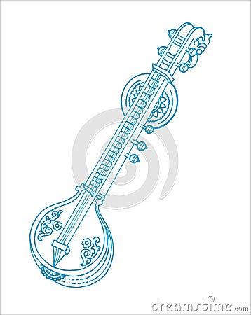 Sketch of Goddess Saraswati traditional Music Instrument Veena outline editable illustration Vector Illustration