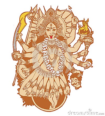 Sketch of Hindu Goddess Durga or Kali Mata Outline Editable Illustration Vector Illustration
