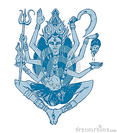 Sketch of Hindu Goddess Durga or Kali Mata Outline Editable Illustration Vector Illustration