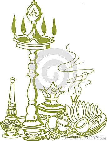 Sketch of Hindu Wedding Card Design Element Outline Editable Vector Illustration. Hindu Rituals of Making Puja to Traditional Vector Illustration
