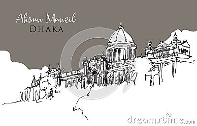 Drawing sketch illustration of Ahsan Manzil in Dhaka Vector Illustration